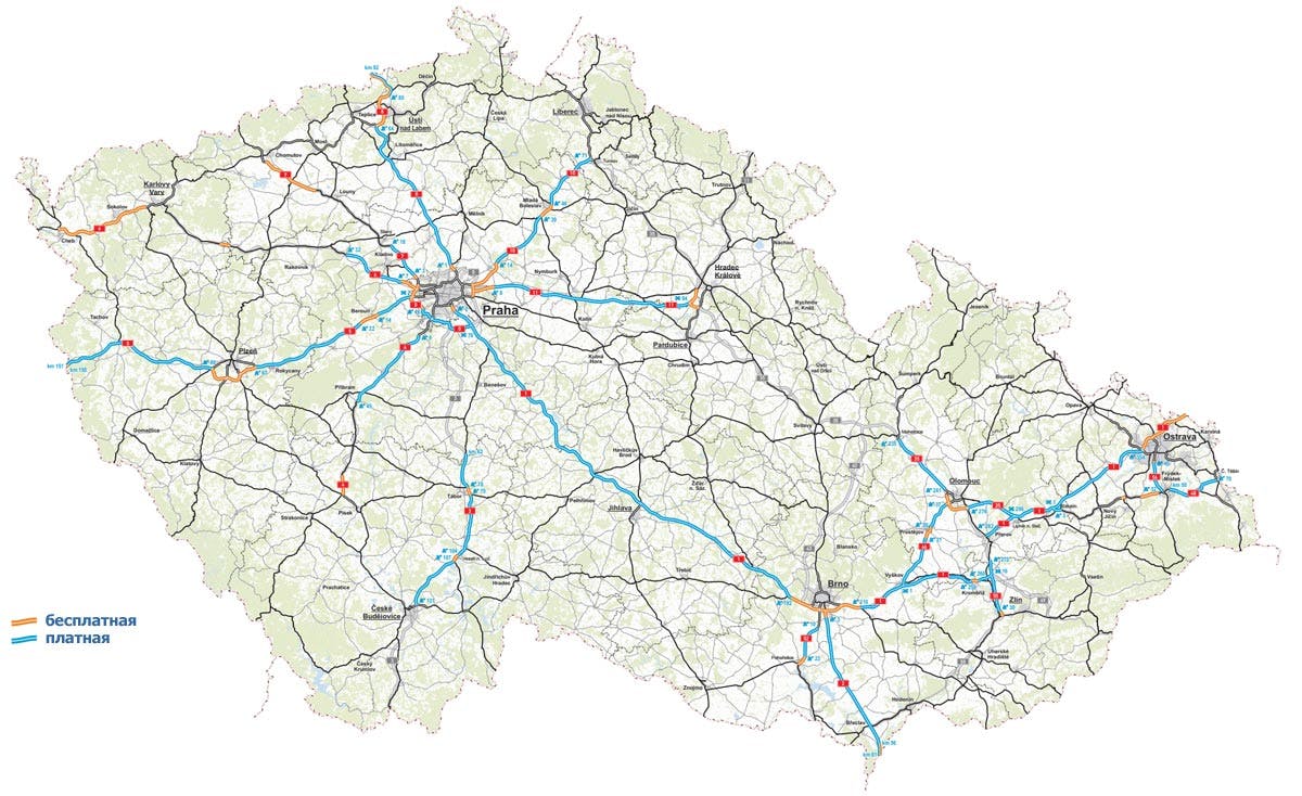 Mautstraßen Tschechien auf der Karte