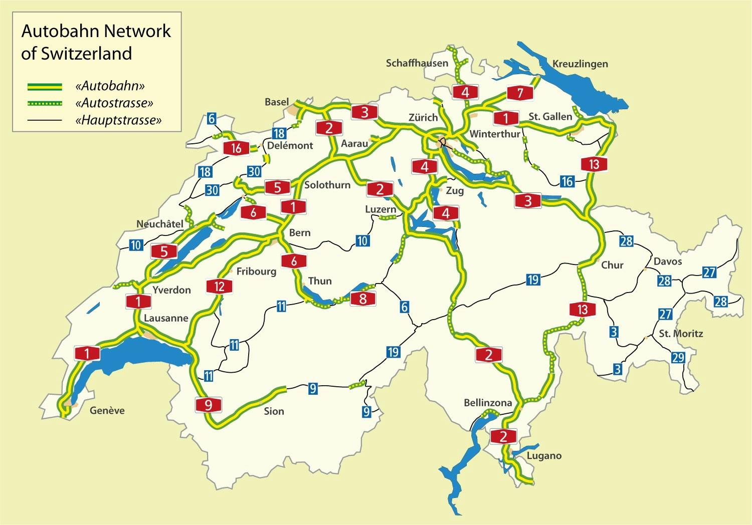 Tolwegen Zwitserland op kaart