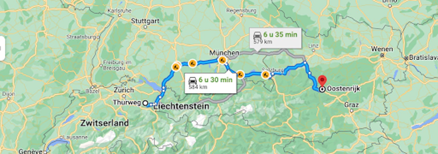 Routes van Zwitserland naar Oostenrijk