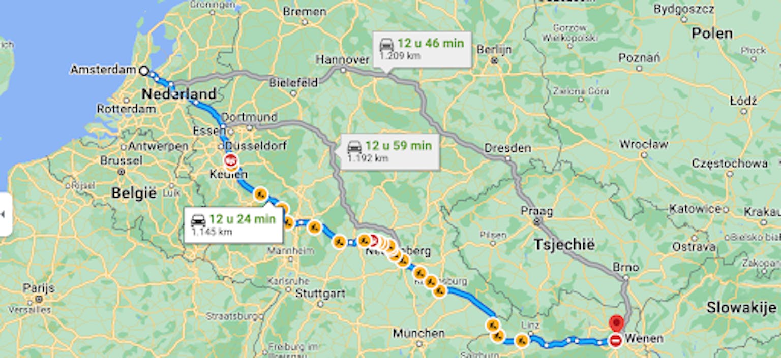 Beste route van Nederland naar Wenen Oostenrijk