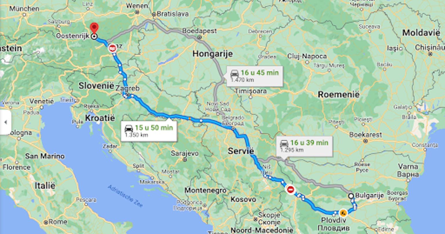 Route van Bulgarije naar Oostenrijk