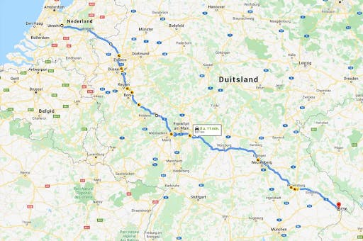 Route van Nederland naar Vorarlberg Oostenrijk